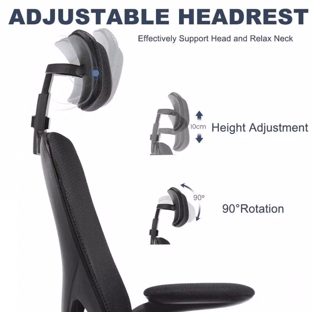 FLAVORA Black Mesh Gaming and Office Chair with Headrest and Armrests – 5