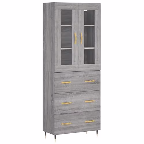 vidaXL Modern Grey Sonoma Highboard with Internal Drawers and Shelves, W/D/H: 69.5 x 34 x 180 cm