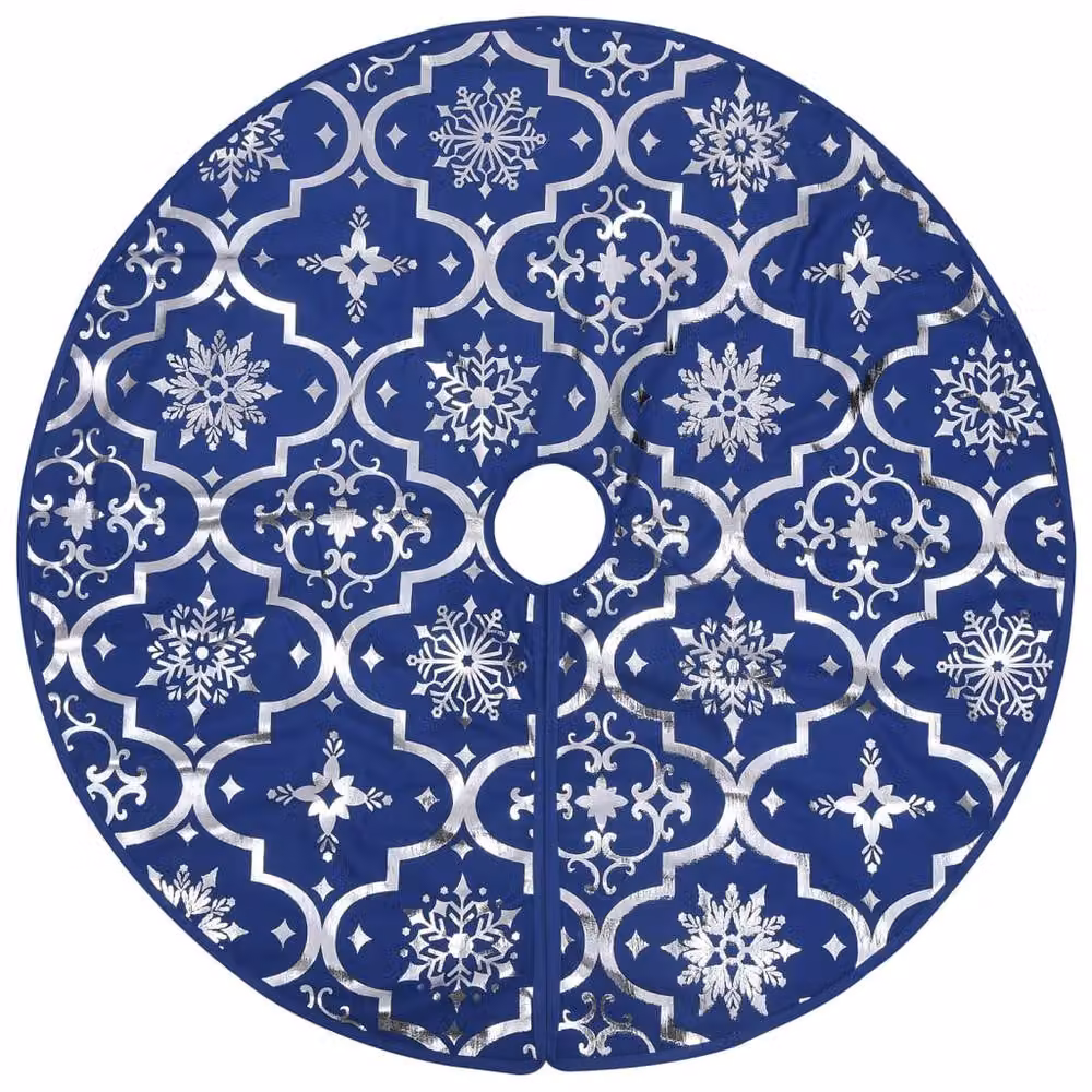 Berkfield Home Luxury Christmas Tree Skirt with Sock, Blue, Diameter: 90 cm – 3
