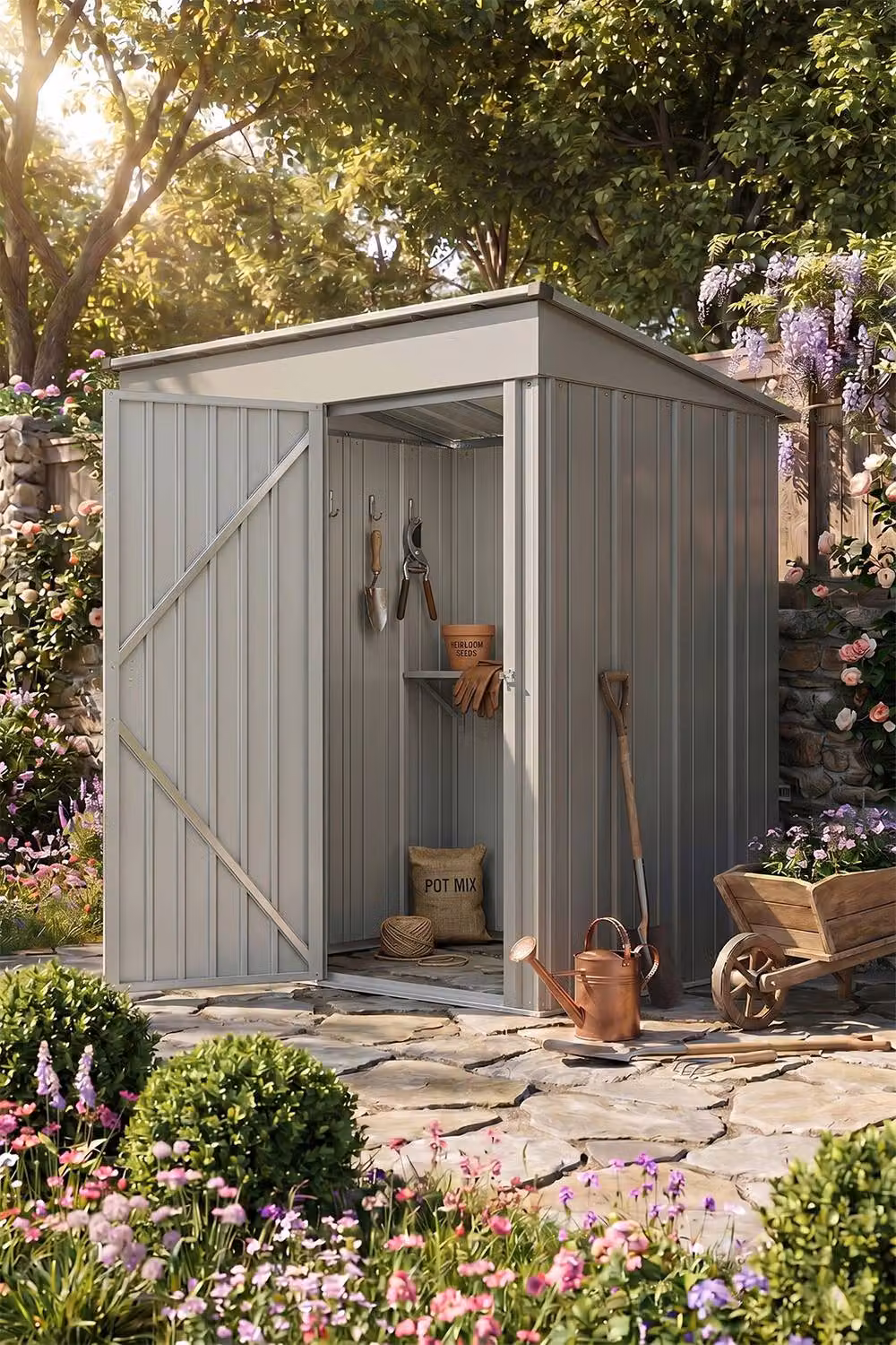 Living and Home Grey Metal Pent Garden Storage Shed – 2