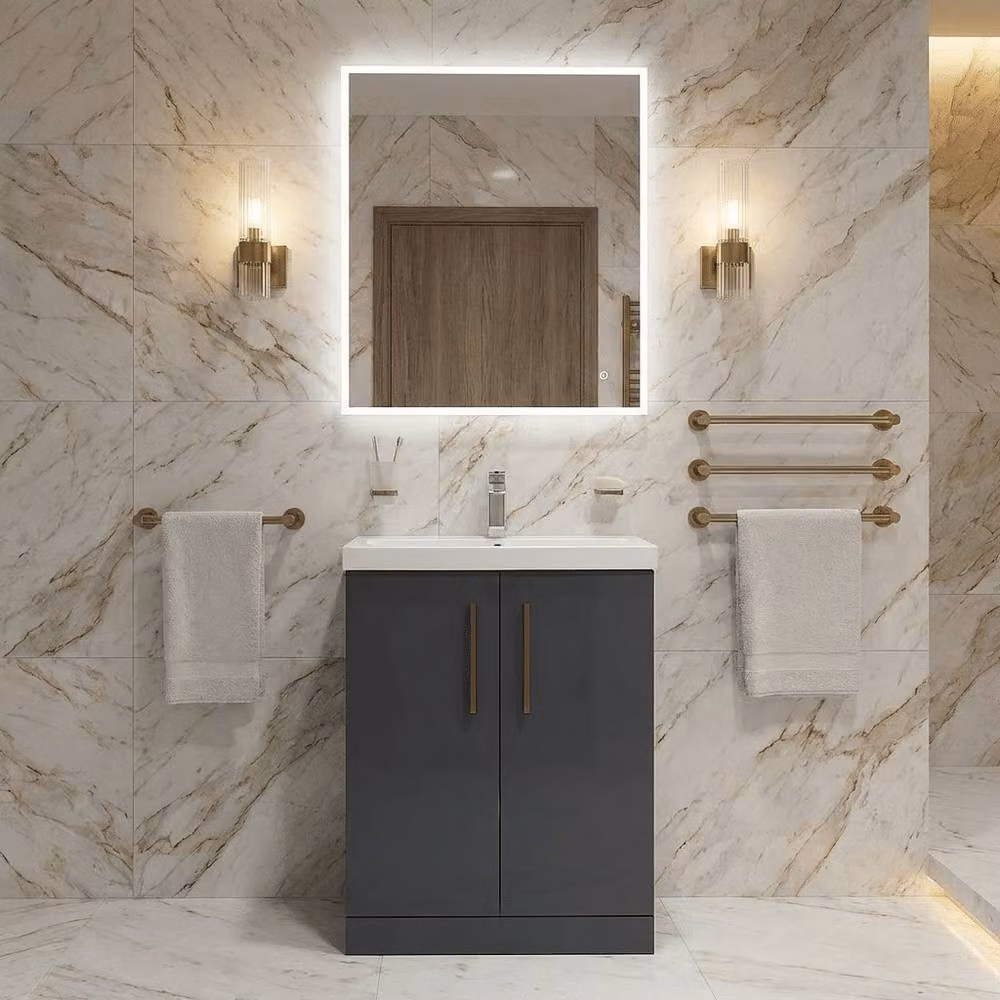 Balterley Modern Bathroom Vanity Unit with Basin and 2 Soft Close Doors, Grey, Width: 60 cm – 2
