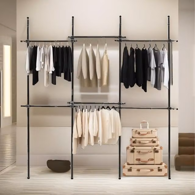 Pirlo Plush Industrial Heavy Duty Metal Clothes Rail in Black, 10.5kg Capacity