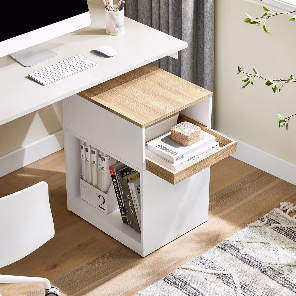 SoBuy Compact Office Storage Cabinet with Removable Drawer in White – 5