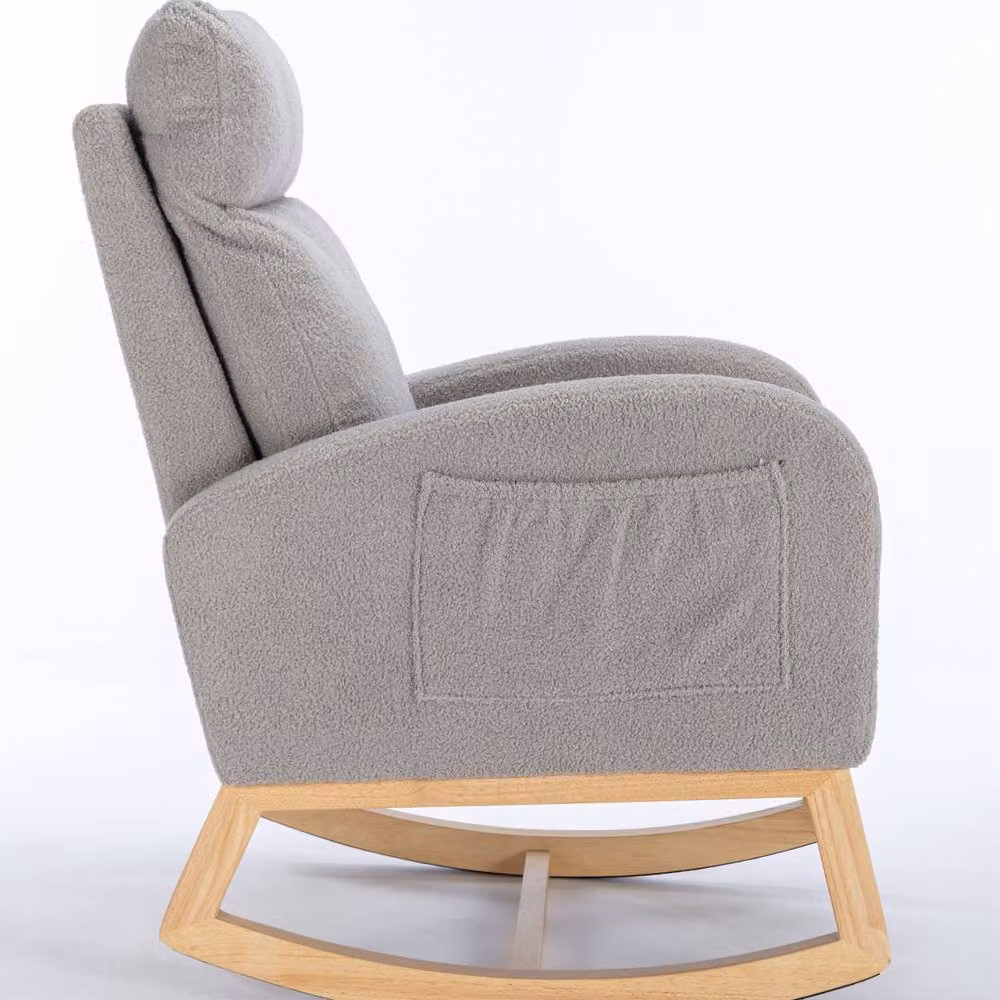 Direct Wicker Mid Century Modern Teddy Bouclé Fabric Upholstered Rocking Chair in Light Grey – 3