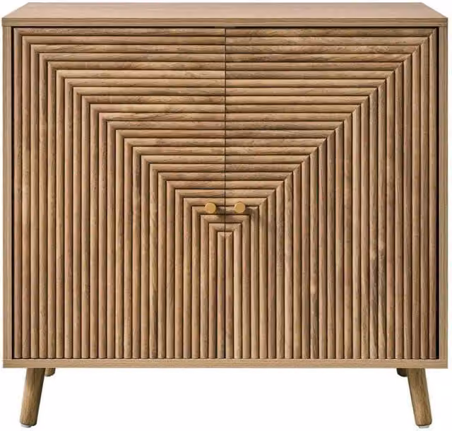 CALICOSY EDEN 2-Door Sideboard with Slatted Fronts in Light Brown and Gold