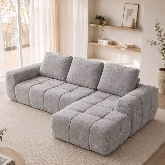 Mimo Grey L-Shape Modular Chaise Lounge Sofa Set with Chenille Fabric and Removable Covers – 1