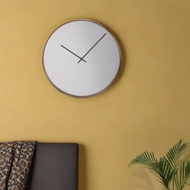 Premier Baillie Round Analog Quartz Wall Clock with Mirror Face in Gold and Black, Diameter: 40 cm – 1