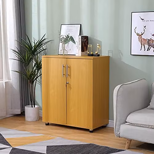 Moderna Lockable Wooden Storage Cabinet with 2 Hinged Doors and 2 Adjustable Shelves, Brown Beech, W/D/H: 75 x 38 x 90 cm – 2
