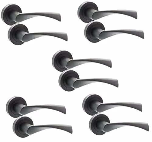 Golden Grace Astrid Twist Door Handles on Rose in Matt Black, 5 Pairs – 1