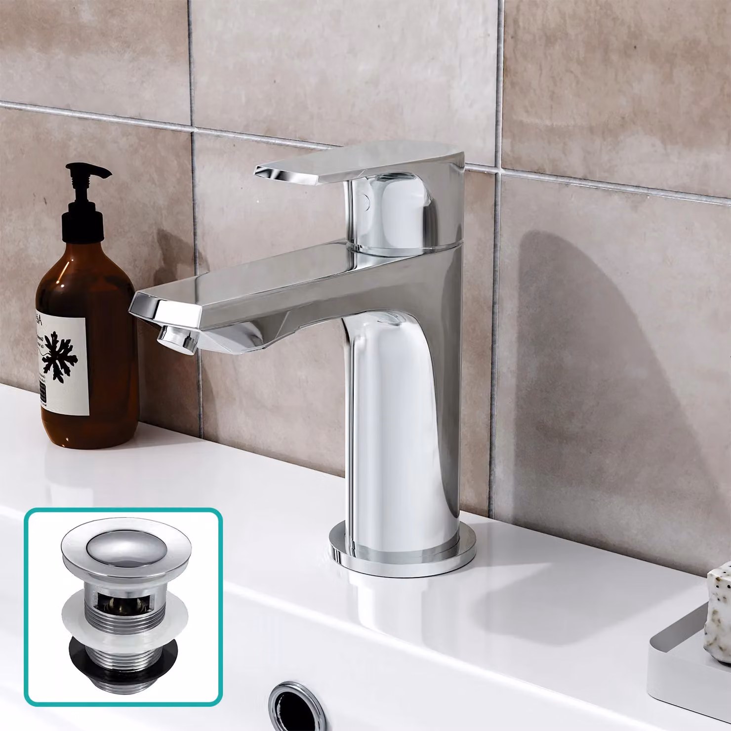 Nes Home Modern Chrome Basin Mono Mixer Tap with Pop Up Waste in Silver – 2