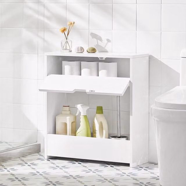 SoBuy Freestanding Narrow Bathroom Shelf with Open Storage in Glossy White