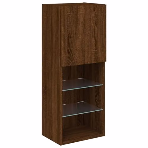 vidaXL Modern Wall Mounted TV Cabinet with Integrated Lighting and Internal Shelves, Brown, W/D/H: 40.5 x 30 x 102 cm – 1