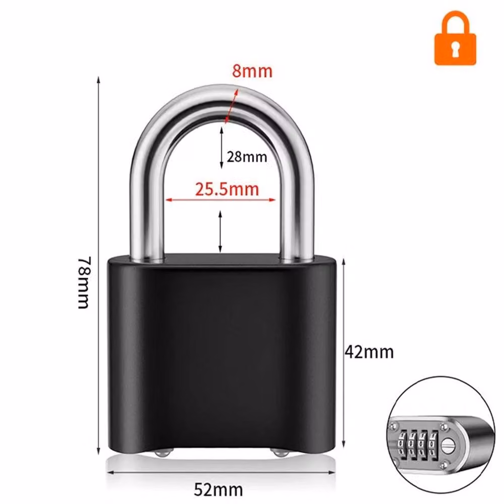 VOGREX 4 Digit Combination Heavy Duty Padlock with 60mm Long Shackle, Black – 2