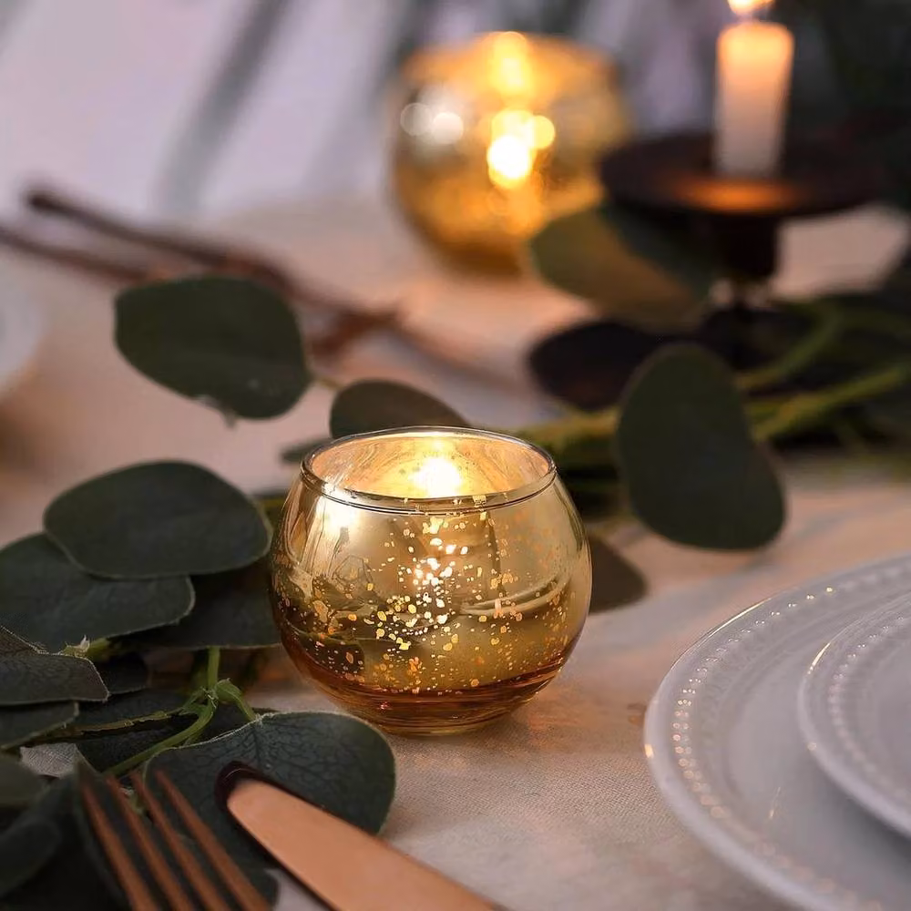 PAWNORA 6-Piece Gold Glass and Metal Abstract Round Tea Light Holders – 4