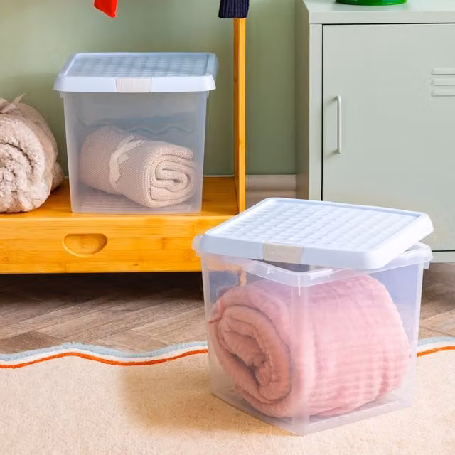 Wham Stackable Plastic Storage Box with Lid, Blue Transparent, 14 l