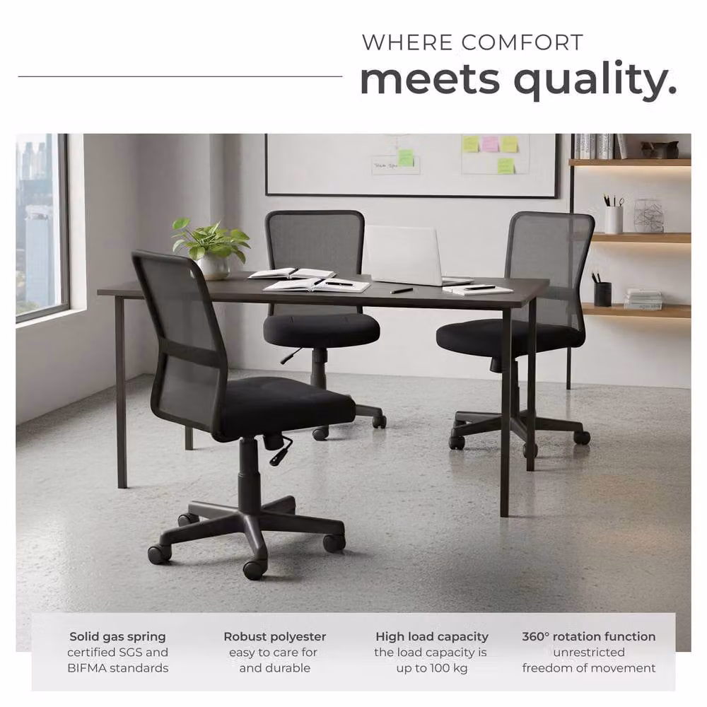 tectake Patrick Black Fabric Task Chair with 360 Degree Swivel and Castors for Home Office – 8