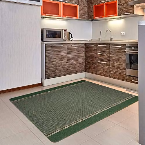 THE RUGS Green Bordered Design Machine Washable Non-Slip Polypropylene Floor Mat, W/D: 80 x 50 cm – 2