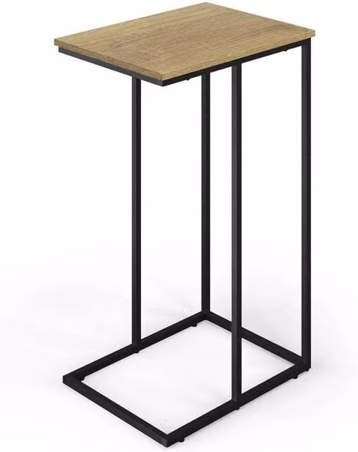 FORGEVIO Modern C-Shaped Industrial Side Table with Oak Top and Black Steel Frame, W/D/H: 30 x 30 x 66 cm – 1