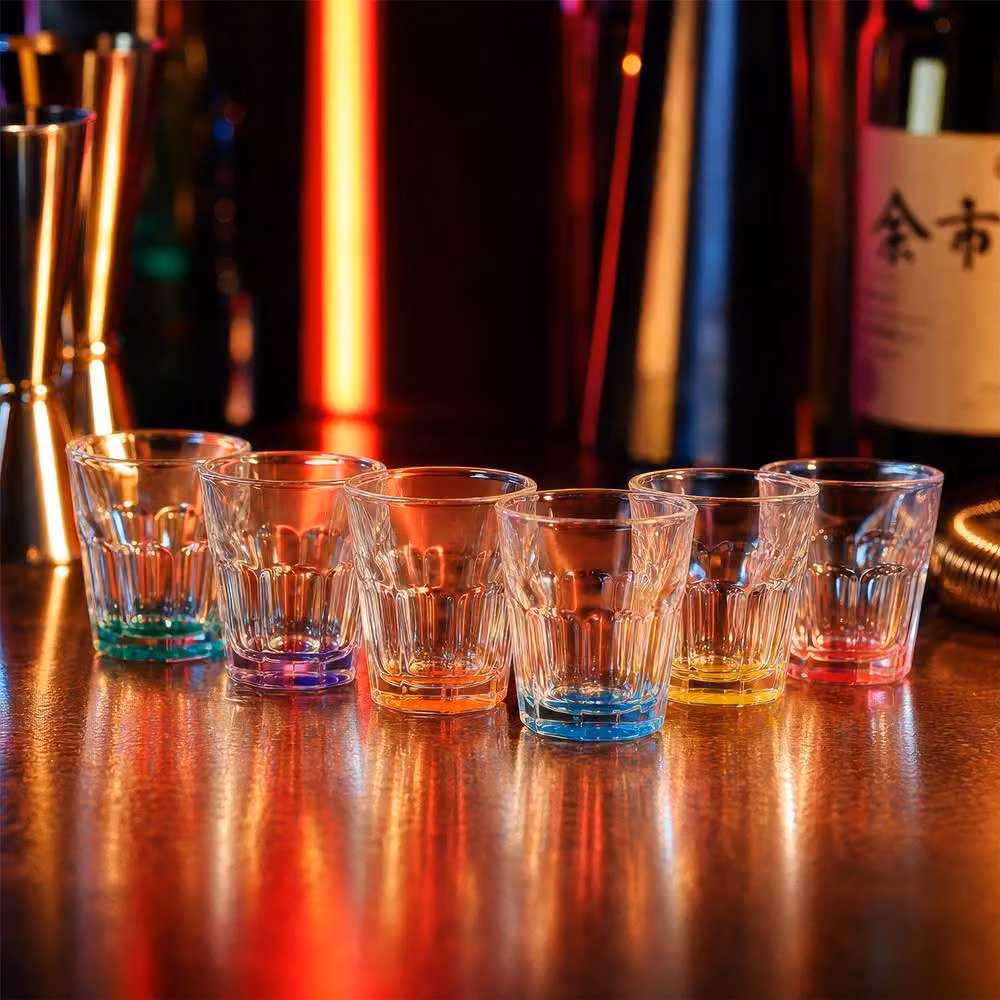 Argon Tableware Geometric Panelled Shot Glasses with Multicolour Base, 55ml, Pack of 12 – 2
