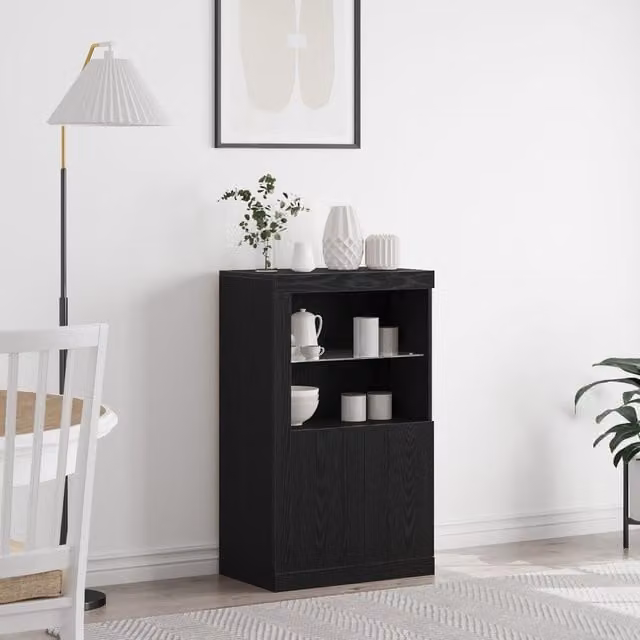Berkfield Home Black Oak Sideboard with Integrated LED Lighting, W/D/H: 100 x 35 x 37 cm