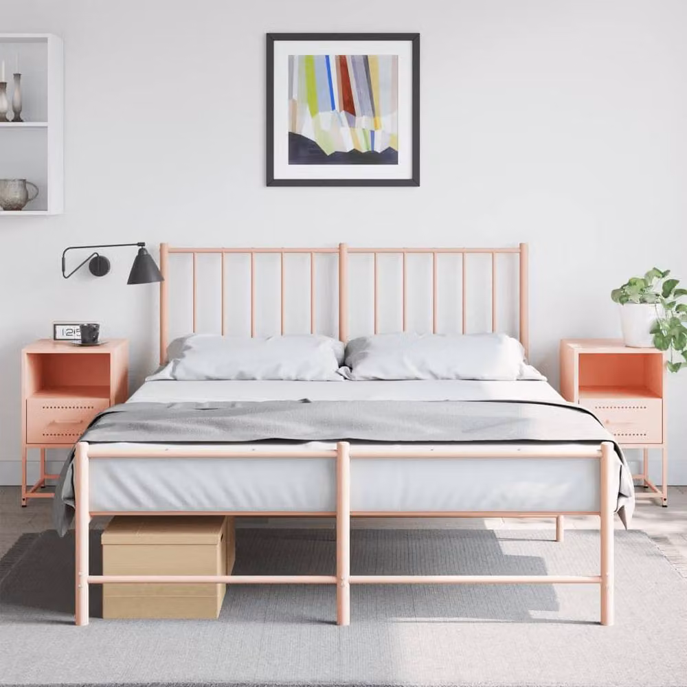Berkfield Home Set of 2 Pink Metal Bedside Cabinets, W/D/H: 36 x 39 x 60.5 cm – 2