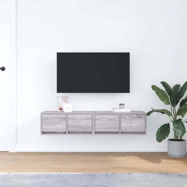 Berkfield Home Set of 2 Modern Grey Sonoma TV Cabinets in Engineered Wood, W: 60 cm, D: 31 cm, H: 25.5 cm
