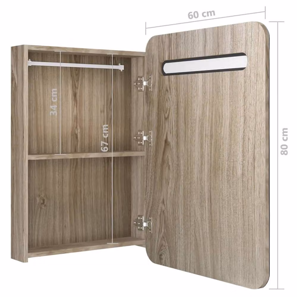 Berkfield Home LED Bathroom Mirror Cabinet in Brown Oak, W/D/H: 60 x 11 x 80 cm – 3