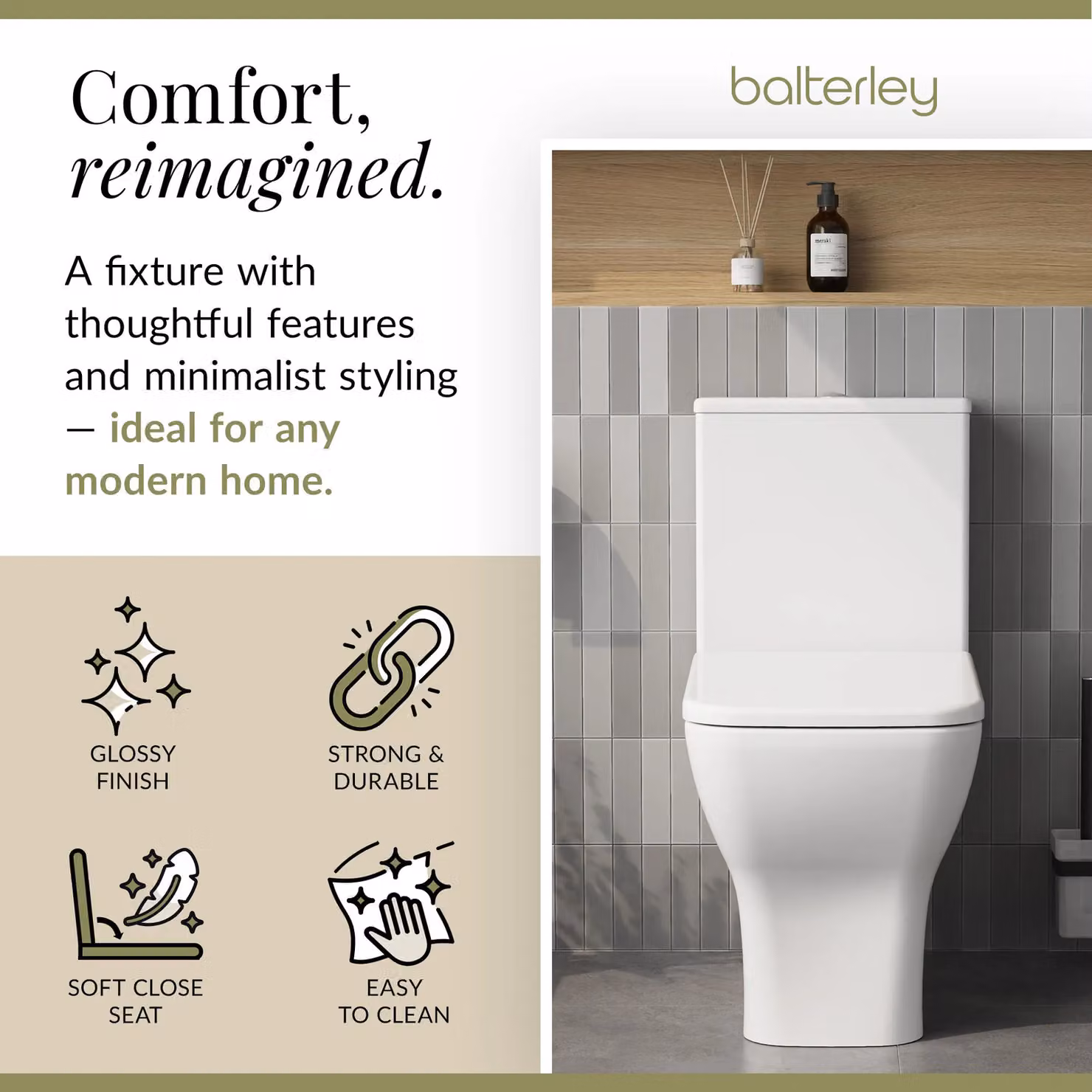 Balterley Rimless Ceramic Toilet Pan, Cistern and Soft Close Seat, White, W/D/H: 79.0 x 37.5 x 61.2 cm – 2