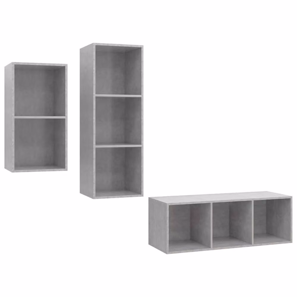 Berkfield Home Practical 3 Piece TV Cabinet Set in Concrete Grey Engineered Wood – 3