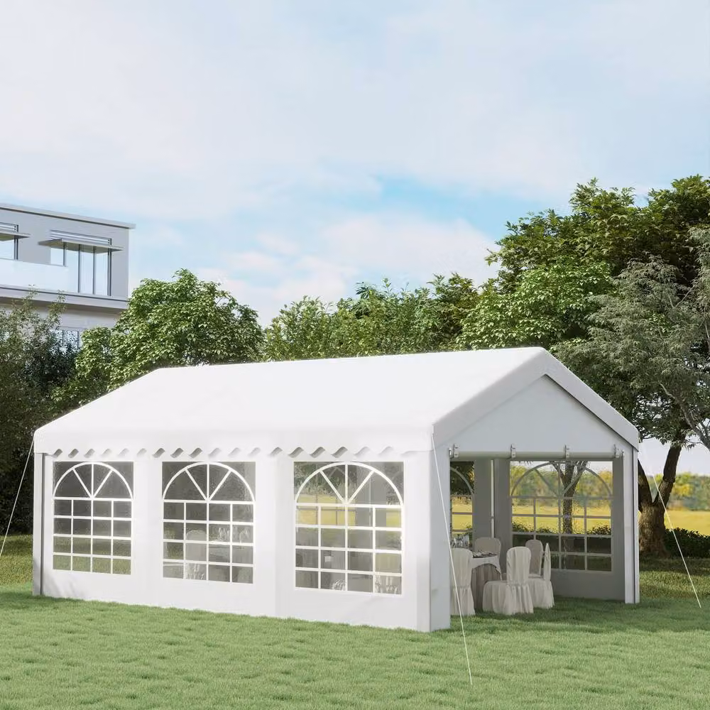 STILVORA White Garden Gazebo with Gable Roof and Removable Sides, W: 600 cm, D: 400 cm, H: 280 cm – 2