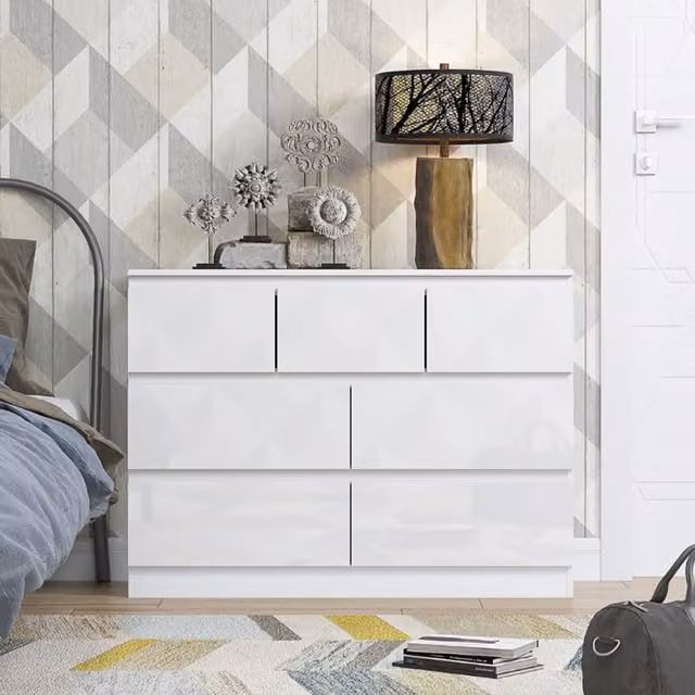 FWStyle Large 7 Drawer Merchant Chest in White Gloss