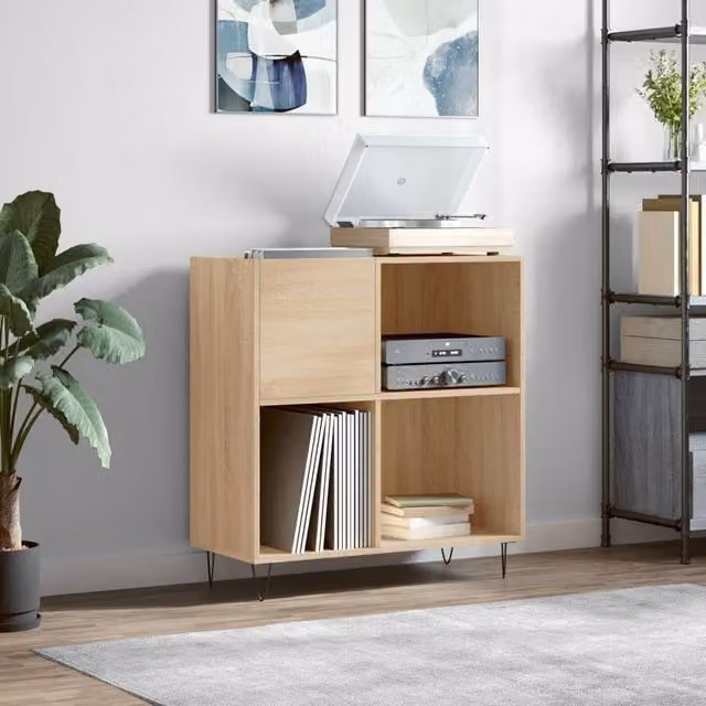 Berkfield Home Sonoma Oak Record Cabinet in Brown, W: 84.5 cm, D: 38 cm, H: 89 cm – 1