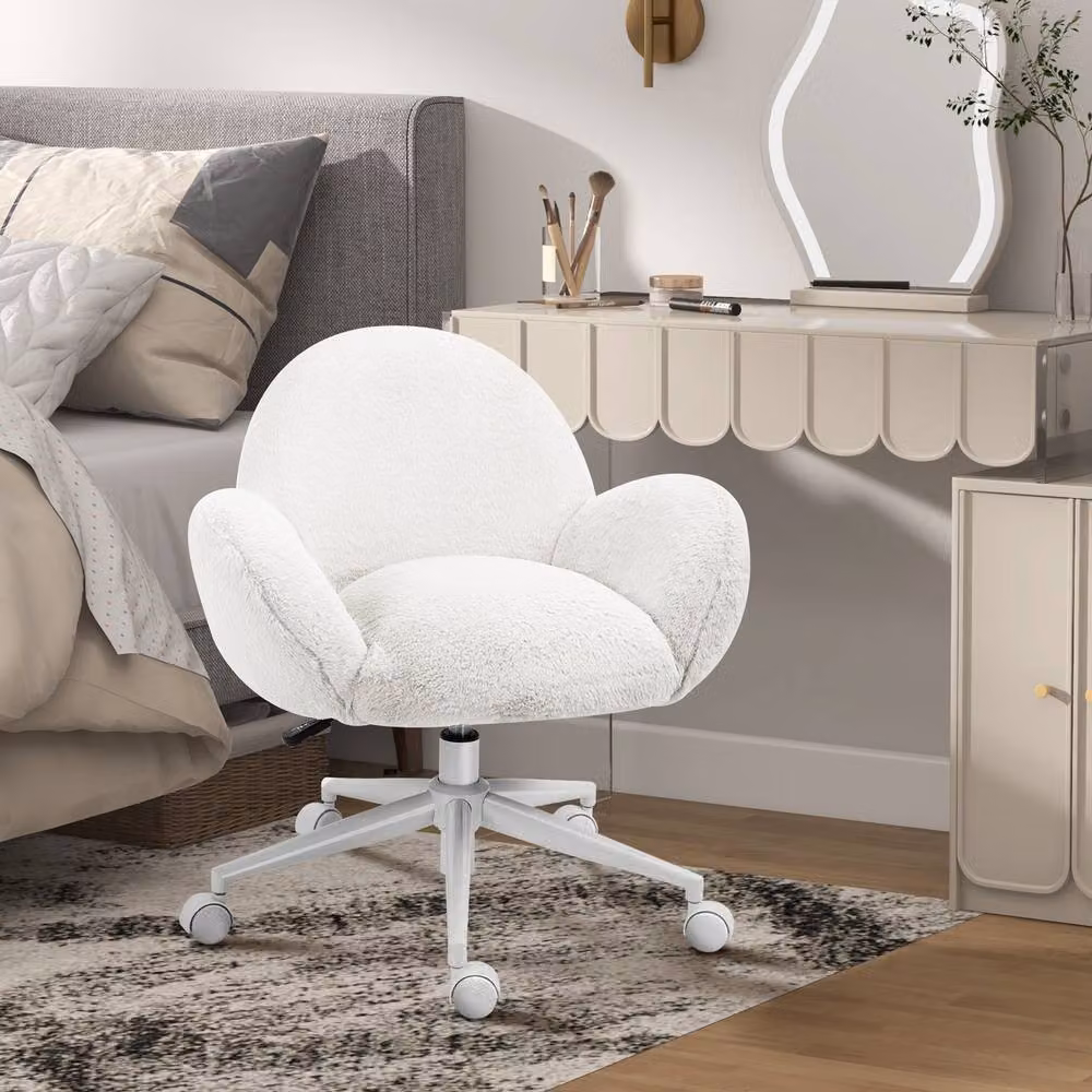 ERGOVEXA Modern Swivel Makeup Vanity Task Chair in Beige and White with Armrests and Castors, W/D/H: 64 x 75 x 67 cm – 3