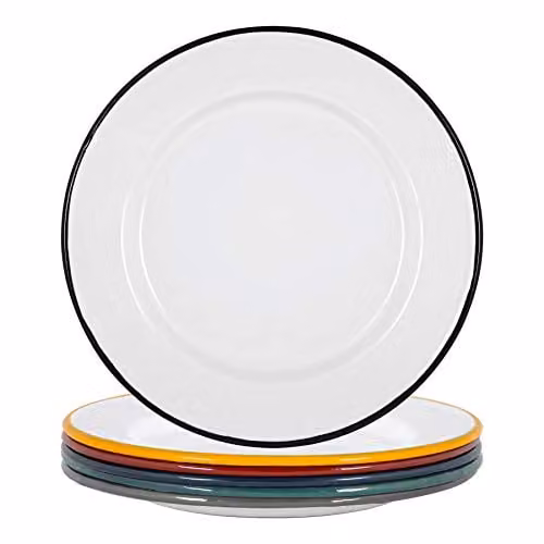 Argon Tableware Multicoloured Enamel Dinner Plates, Pack of 6, Diameter: 25.5 cm – 1