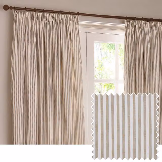 Make It A Home Hebden Striped Cotton Pencil Pleat Curtain Pair in Beige and Yellow, Height: 229 cm, Width: 168 cm