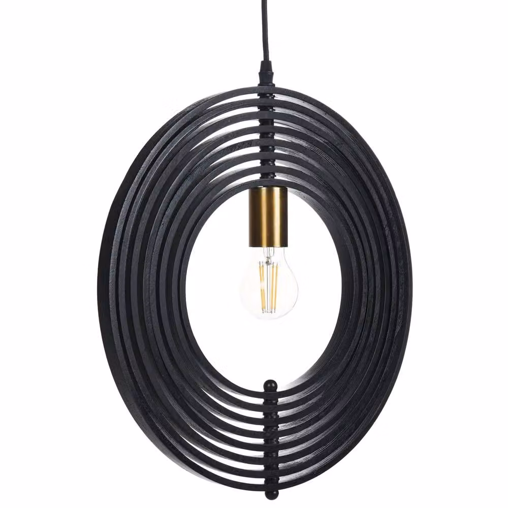 Wyld and Coco Black Poplar Wood Round Pendant Lamp with Adjustable Shade and Two Settings – 4