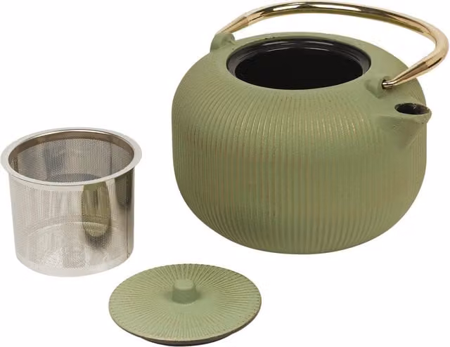 URBN-CHEF Cast Iron Teapot with Infuser and Fold Down Handle in Green
