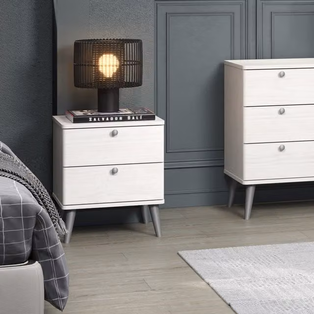 Core Products Set of 2 Augusta Curve 2 Drawer Bedside Cabinets in White Waxed Pine, White