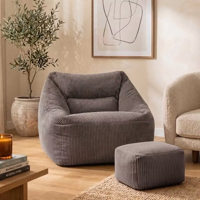 icon Giant Cord Armchair Bean Bag with Footstool in Charcoal Grey – 1