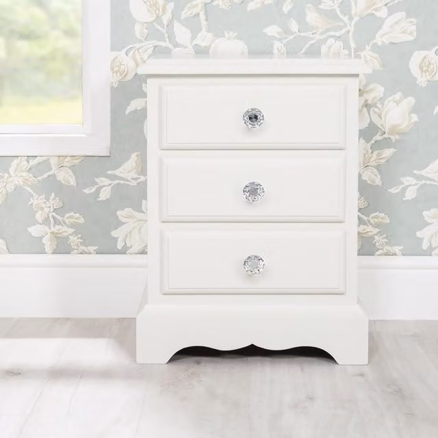 Romance Bedside Table with 3 Drawers in Antique White and Grey Tone