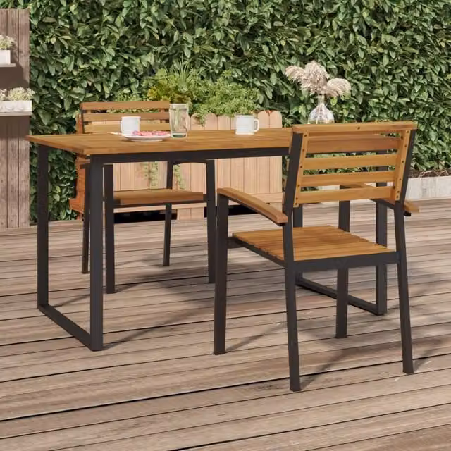 Berkfield Home Stackable Garden Chairs, 2 Piece Set in Brown Acacia Wood and Metal – 1