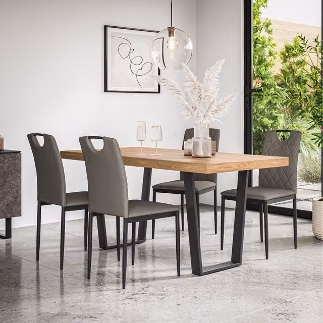 More4Homes Aria Dining Set with Oak Effect Rectangular Table and 4 Grey Monza Faux Leather Chairs