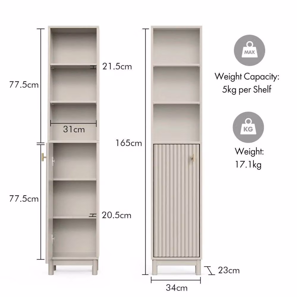 EONLION Tall Bathroom Storage Cabinet in Beige with Soft-Close Hinged Doors and Internal Shelves – 2