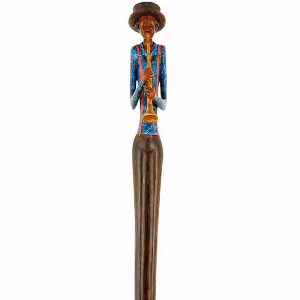 Lemon Pavilion Standing Jazz Band Trumpeter Ornament, Brown and Blue, W: 10 cm, D: 10 cm, H: 60 cm – 2