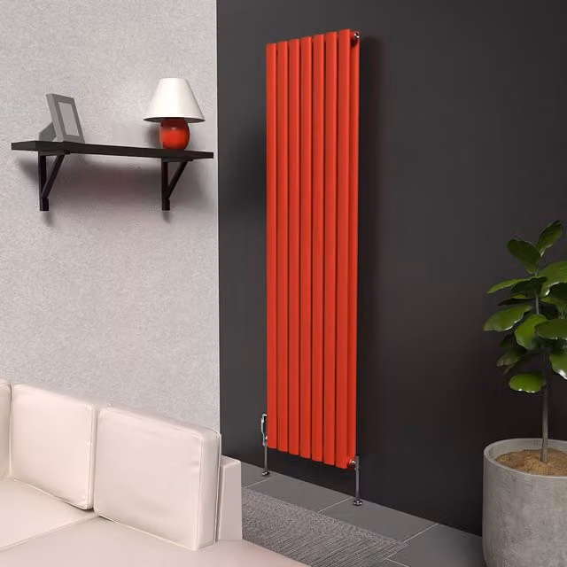 Lux Heat Oval Coloured Vertical Radiator in Red, H 160 cm x W 42 cm