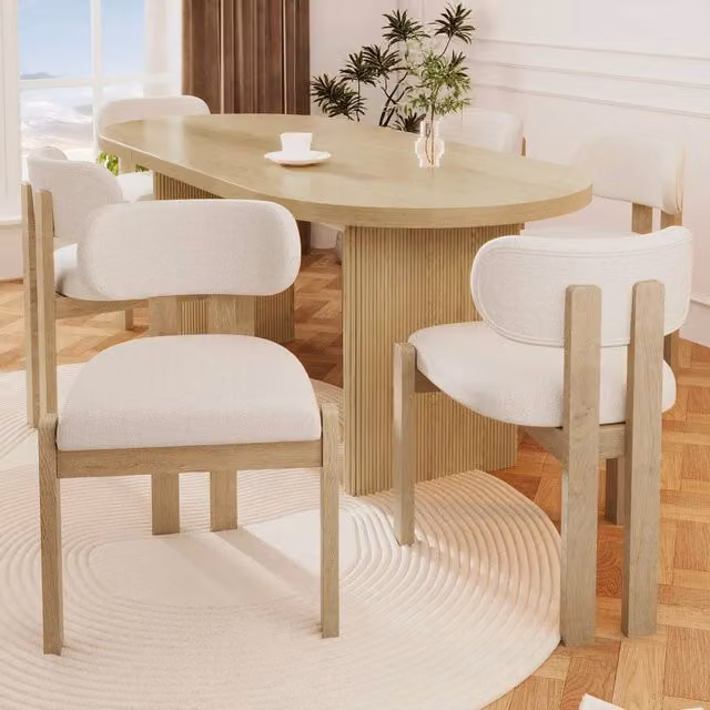 ModernLuxe Set of 4 Solid Wood Dining Chairs with Beige Bouclé Upholstery – 1