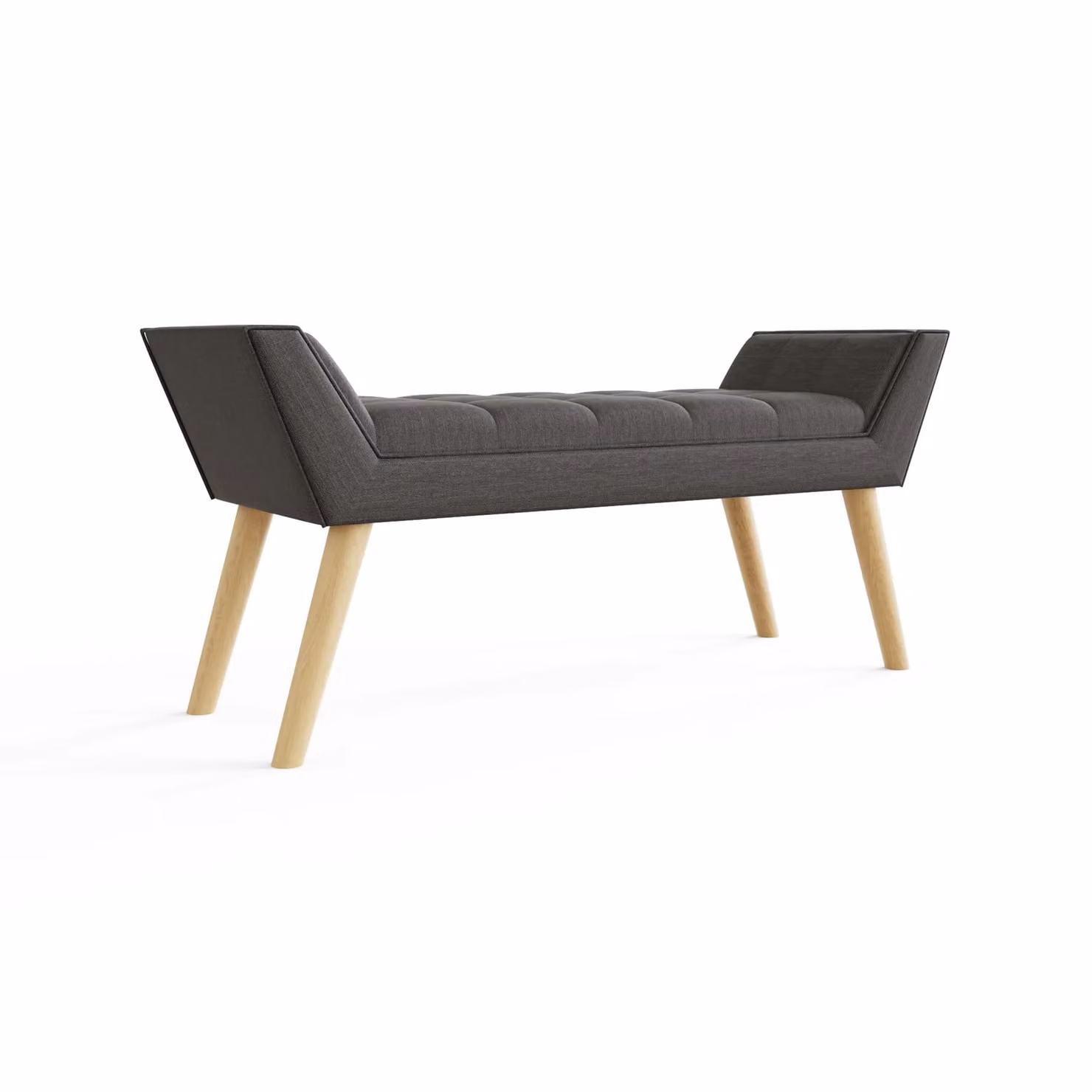 GFW Milan Mid-Century Upholstered Fabric Bench in Grey – 2