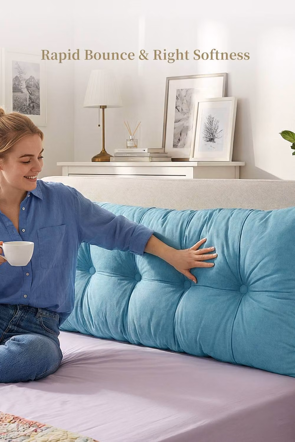 Living and Home Cozy Upholstered Headboard Pillow in Blue, Medium Size, Chenille and Cotton Fabric – 3