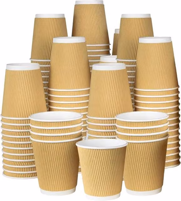 ECONX Disposable Triple Layer Brown Paper Coffee Cups, 100 Pack