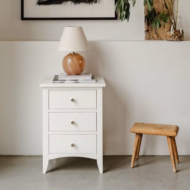 Statement Furniture Modern Oak and Metal Bedside Table in White, W/D/H: 45 x 36 x 61 cm